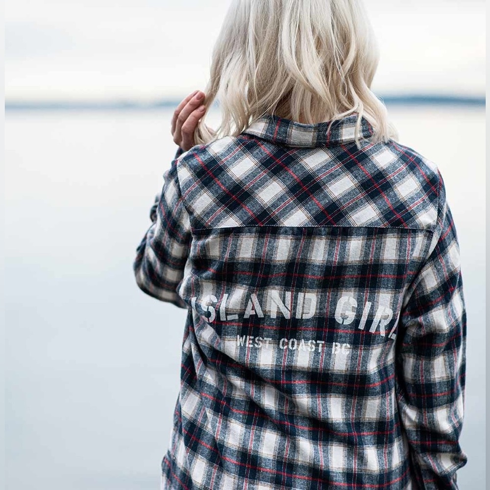 Plaid Button Down Shirt - Black, White, Red